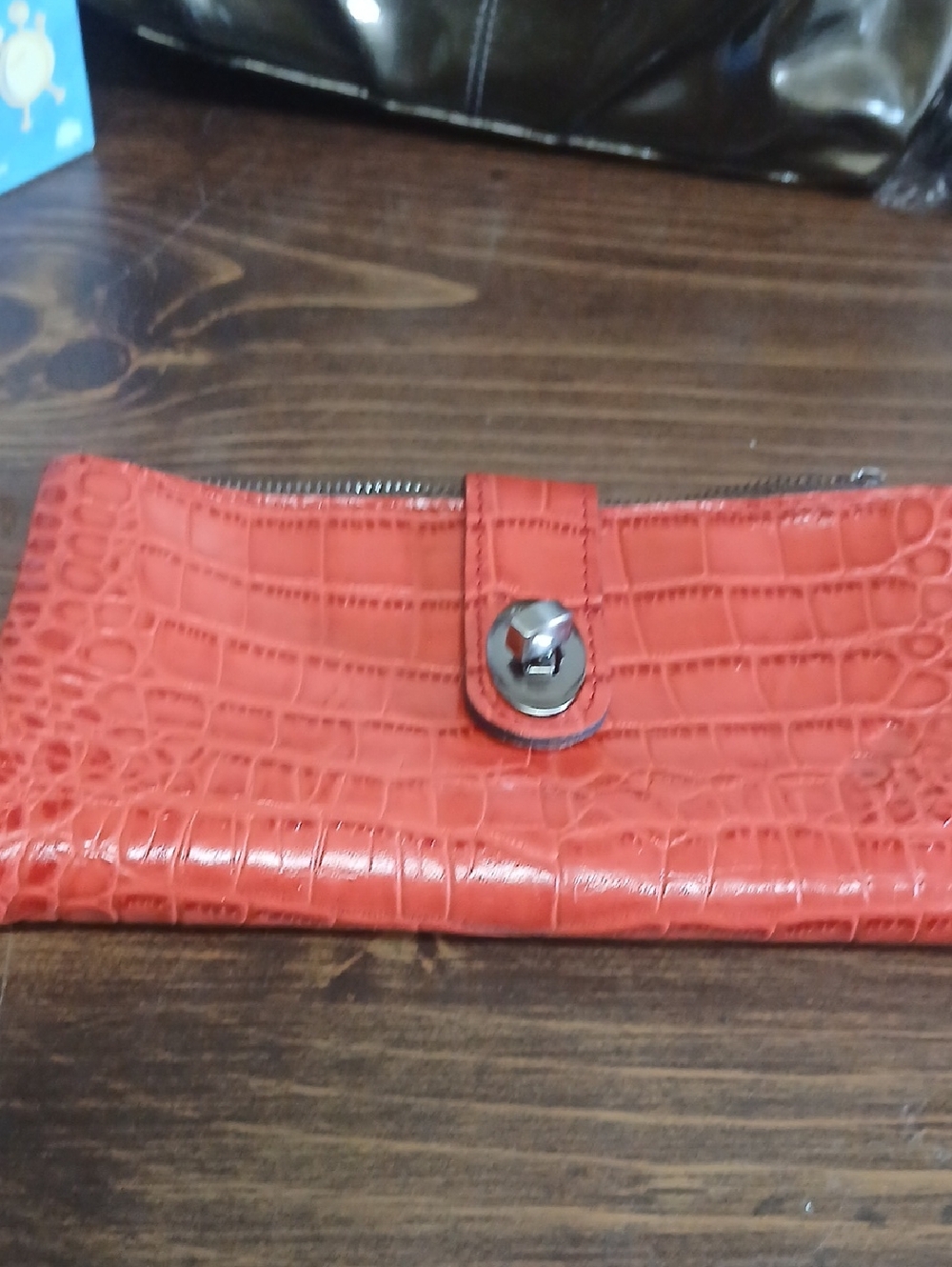 Patricia Nash Croc-Texture Red Clutch Wallet with Turn-Lock Closure